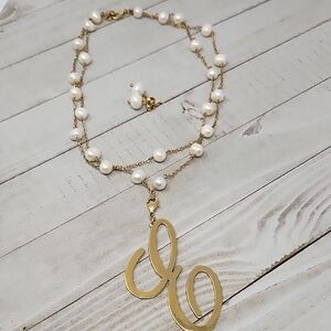 Gold Pearl Initial Necklace